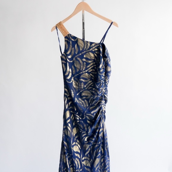 AIDON MATTOX One Shoulder Blue and Gold Dress​ - Picture 9 of 16